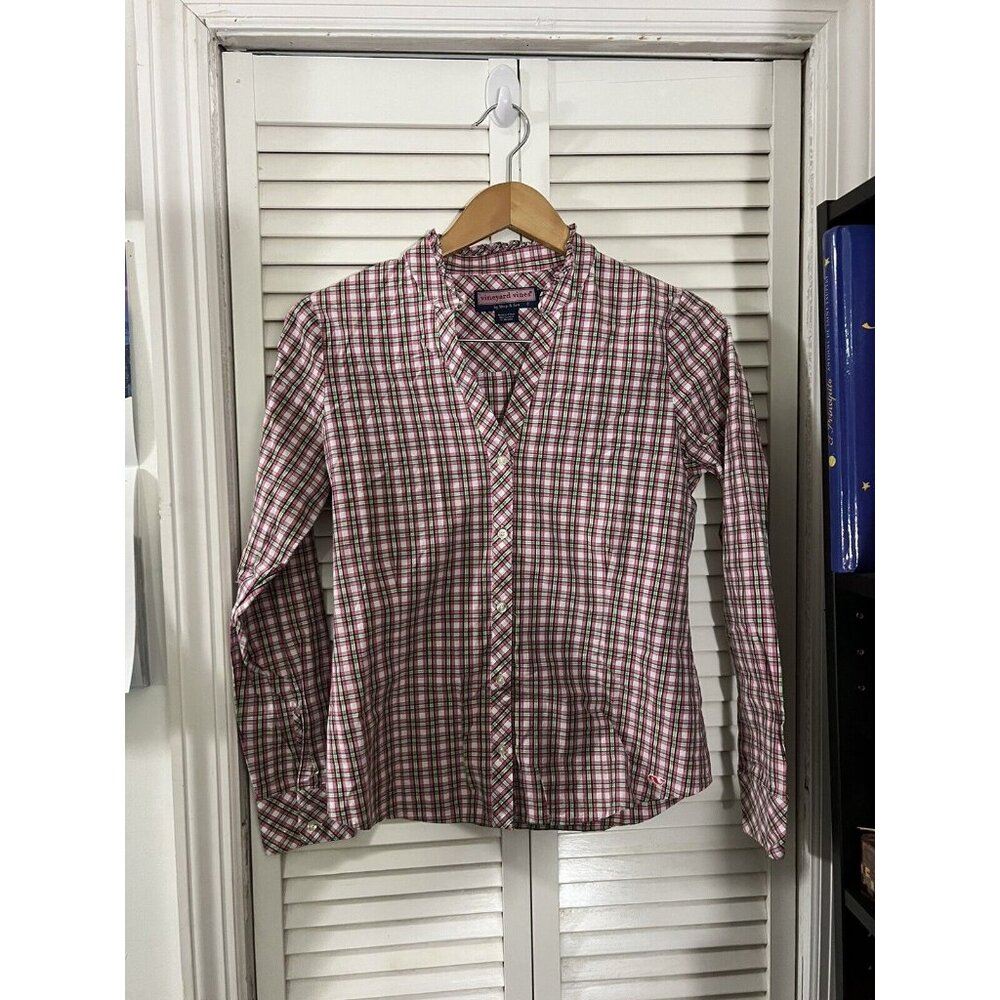 Vineyard Vines Button Down Plaid Shirt With Gold Metallic Accents Size 4